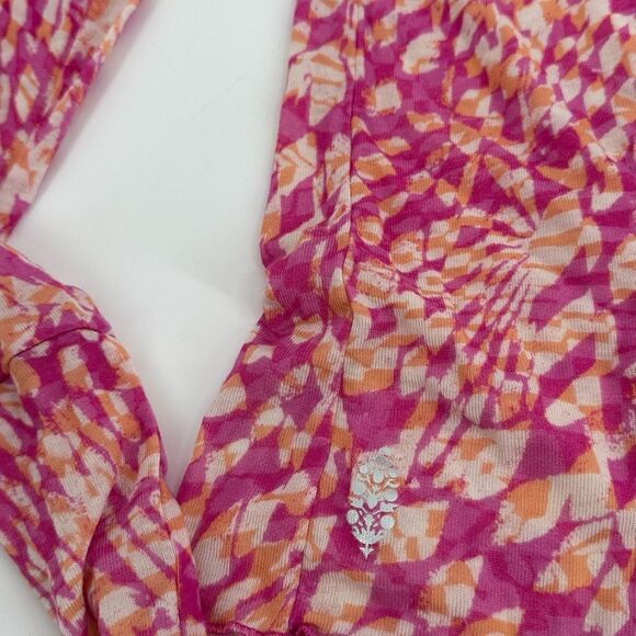 Free People Movement Pink Combo High Jump Printed Long Sleeve Mock Neck Top XS - Picture 4 of 6